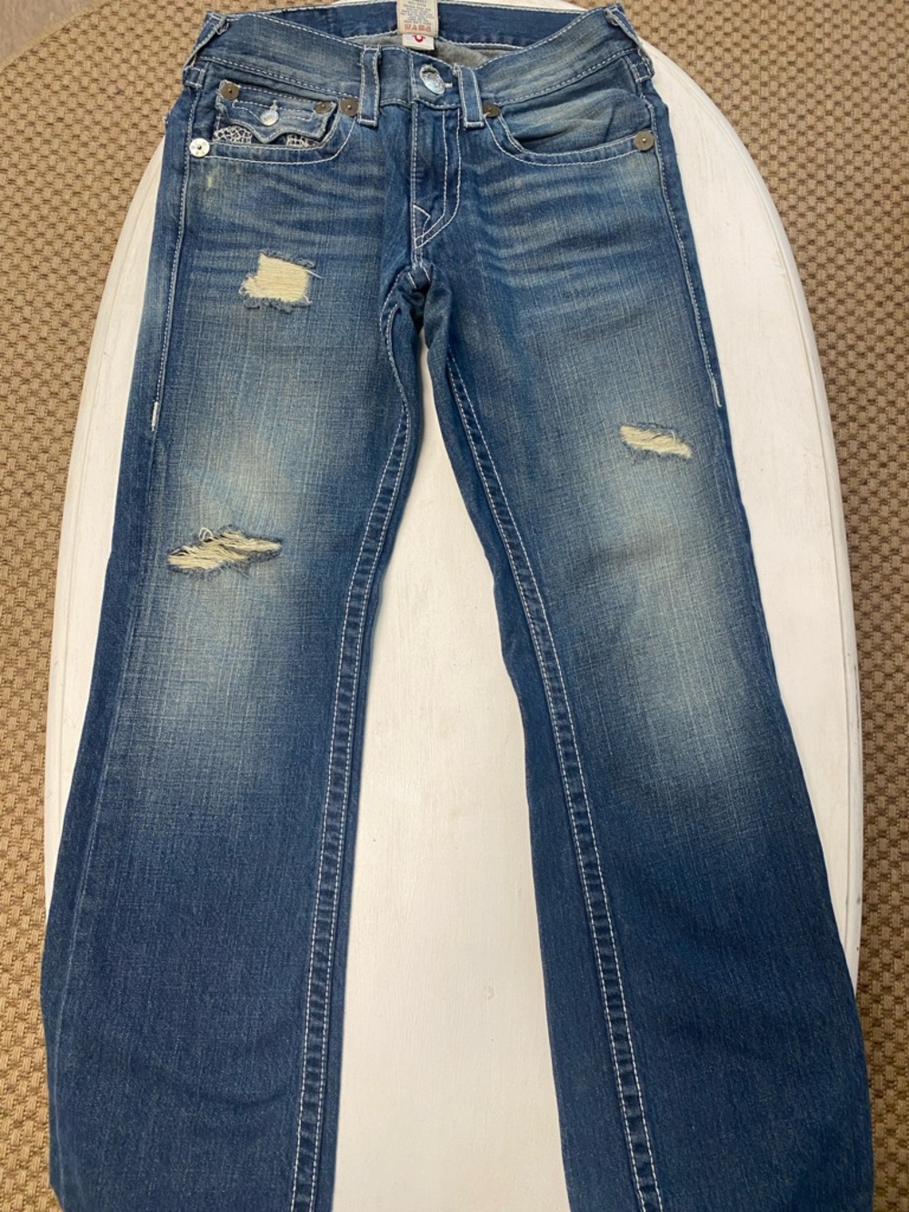 True Religion Blue Denim Jeans with Red Logo Patch